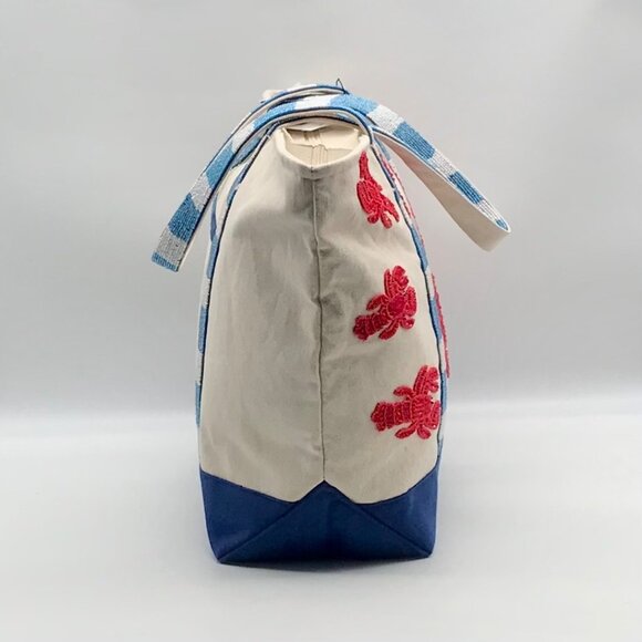 America & Beyond Cream and Blue Beaded Lobster Tote Bag - Picture 4 of 11